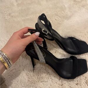 Jessica Simpson Black Rhinestone Ankle-Strap Heels